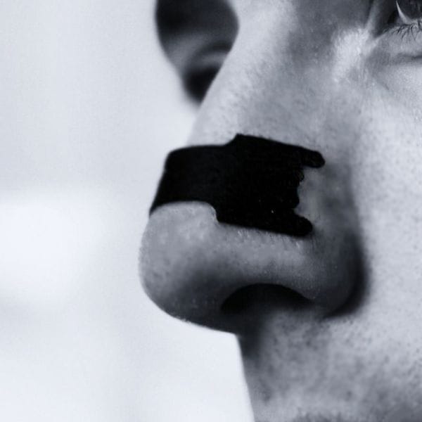 Mann som bruker Nesetape Pro Medium – neseplaster for bedre pust, redusert snorking og bedre søvn.