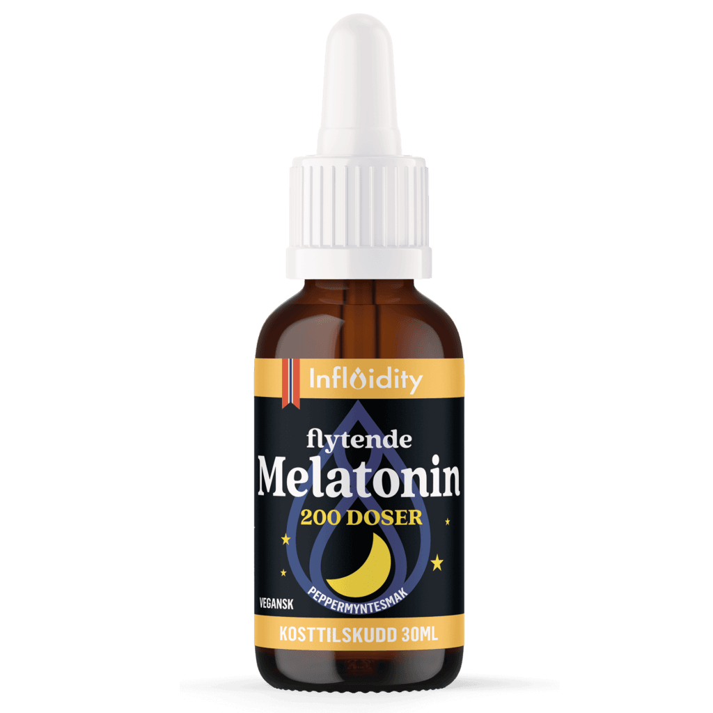Flaske med Influidity Flytende Melatonin 200 doser – flytende melatonin kosttilskudd for å redusere innsovningstid