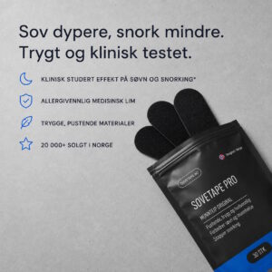 Infografikk om Sovetape Pro Munnteip Original med allergivennlig medisinsk lim og pustende materialer